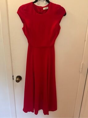 Babaton Bright Red Midi Dress with Cap Sleeves